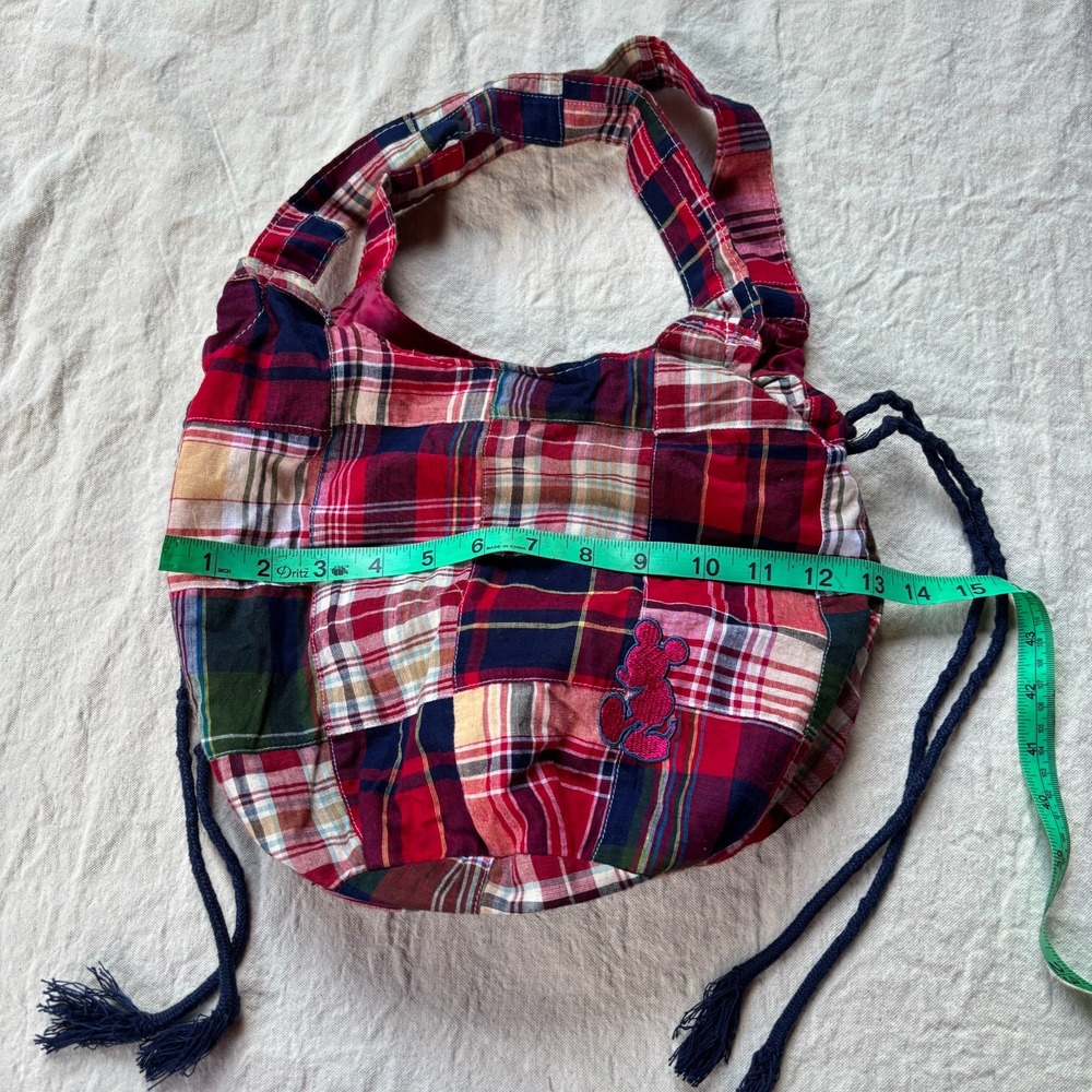 Vintage Walt Disney World Patchwork Madras Hobo Bag Mickey - Picture 6 of 7